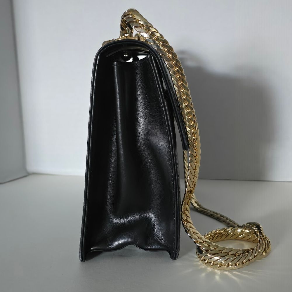 Vintage Gucci Black Leather Gold Chain Shoulder Bag - Picture 4 of 14
